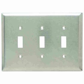 Pass & Seymour SSJ3 Junior Jumbo Wallplate, 3 Gangs, 5 in H x 6-3/4 in W, 302 Stainless Steel/Thermoplastic