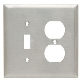 Pass & Seymour SSJ18 Junior Jumbo Combination Wallplate, 2 Gangs, Silver, 5 x 5 x 0.23 in, 302 Stainless Steel