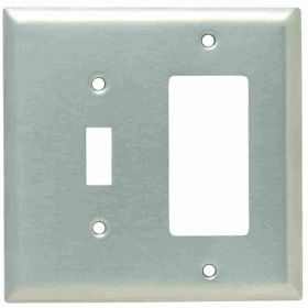 Pass & Seymour SSJ126 Junior Jumbo Combination Wallplate, 2 Gangs, 5 in, 302 Stainless Steel