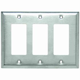 Pass & Seymour SSJ263 Junior Jumbo Decorative Wallplate, 3 Gangs, 5 in, 302 Stainless Steel