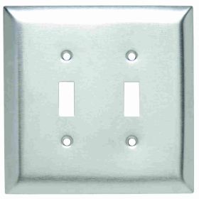 Pass & Seymour SSO2 Jumbo Wallplate, 2 Gangs, 6 in H x 5.31 in W, 302 Stainless Steel