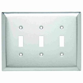 Pass & Seymour SSO3 Jumbo Wallplate, 3 Gangs, 5.25 in H x 7.12 in W, 302 Stainless Steel/Thermoplastic