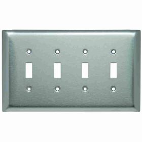 Pass & Seymour SSO4 Jumbo Wallplate, 4 Gangs, 5.25 in H x 8.93 in W, 302 Stainless Steel/Thermoplastic