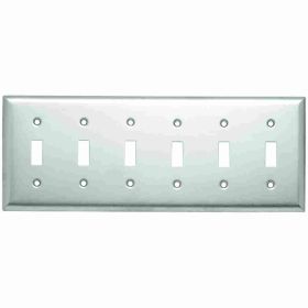 Pass & Seymour SS6 Standard Wallplate, 6 Gangs, 4-1/2 in H x 7 in W, 302 Stainless Steel