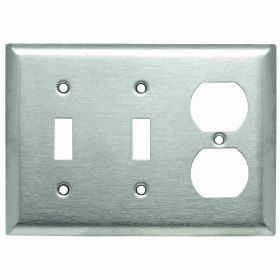 Pass & Seymour SS28 Standard Combination Wallplate, 3 Gangs, 7 in, 302 Stainless Steel