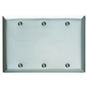 Pass & Seymour SS33 Standard Blank Wallplate, 3 Gangs, 7 in, 302 Stainless Steel