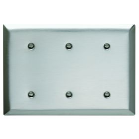 Pass & Seymour SS34 Standard Blank Wallplate With Adjustment Yoke, 3 Gangs, 4-1/2 in, 302 Stainless Steel