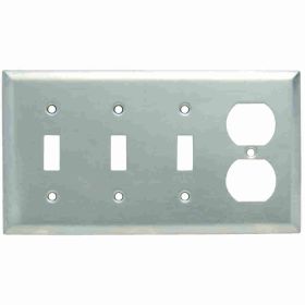 Pass & Seymour SS38 Standard Combination Wallplate, 4 Gangs, 4-1/2 in, 302 Stainless Steel