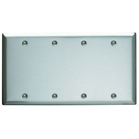 Pass & Seymour SS43 Standard Blank Wallplate, 4 Gangs, 7 in, 302 Stainless Steel