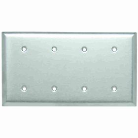 Pass & Seymour SS44 Standard Blank Wallplate With Adjustment Yoke, 4 Gangs, 4-1/2 in, 302 Stainless Steel