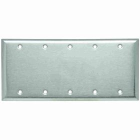 Pass & Seymour SS53 Standard Blank Wallplate, 5 Gangs, 4-1/2 in, 302 Stainless Steel