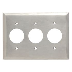 Pass & Seymour SS73 Standard Receptacle Wallplate, 3 Gangs, Silver, 5.37 x 4.5 x 0.23 in, 302 Stainless Steel