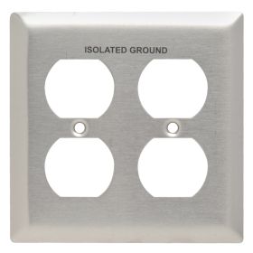 Pass & Seymour SS82-IG Isolated Ground Non-Magnetic Receptacle Wallplate With Finish Matching Screws, 2 Gangs, Ivory, 4.5 x 4.5 x 0.23 in, 302/304 Stainless Steel