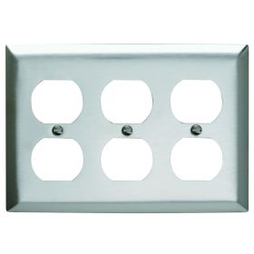 Pass & Seymour SS83 Standard Receptacle Wallplate, 3 Gangs, 4-1/2 in, 302 Stainless Steel