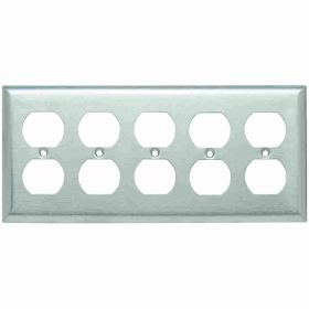 Pass & Seymour SS85 Standard Wallplate, 5 Gangs, 4-1/2 in H x 10 in W, 302 Stainless Steel/Thermoplastic