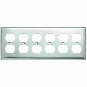 Pass & Seymour SS86 Standard Receptacle Wallplate, 6 Gangs, 4-1/2 in, 302 Stainless Steel