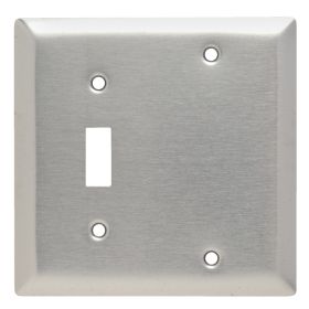 Pass & Seymour SS113 Standard Combination Wallplate, 2 Gangs, 7 in, 302 Stainless Steel