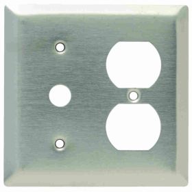 Pass & Seymour SS128 Combination Vertical Orientation Cable Access Wallplate, 2 Gangs, 4-1/2 in L, 302/304 Stainless Steel, Wall Mount