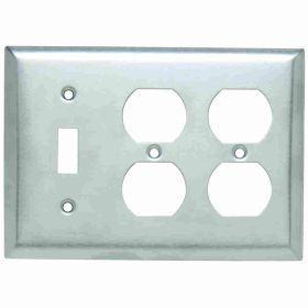 Pass & Seymour SS182 Standard Combination Wallplate, 3 Gangs, 4-1/2 in, 302 Stainless Steel