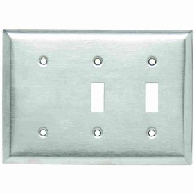 Pass & Seymour SS214 Standard Combination Wallplate, 3 Gangs, 4-1/2 in, 302 Stainless Steel