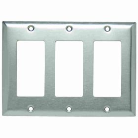 Pass & Seymour SS263 Standard Wallplate, 3 Gangs, 4-1/2 in H x 7 in W, 302 Stainless Steel