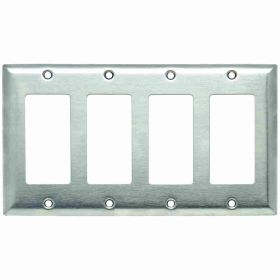 Pass & Seymour SS264 Standard Wallplate, 4 Gangs, 4-1/2 in H x 7 in W, 302 Stainless Steel