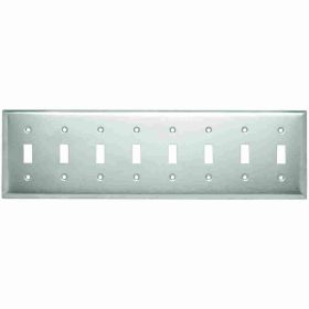 Pass & Seymour SS602 Standard Wallplate, 8 Gangs, 4.5 in H x 15.44 in W, 302 Stainless Steel/Thermoplastic