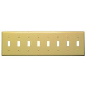 Pass & Seymour SS602-I Standard Wallplate, 8 Gangs, Ivory, 4.5 in H x 15.44 in W, 302 Stainless Steel/Thermoplastic