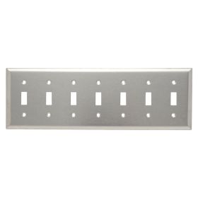 Pass & Seymour SS6013 Standard Blank Wallplate, 7 Gangs, Silver, 13.62 x 4.5 x 0.23 in, 302 Stainless Steel