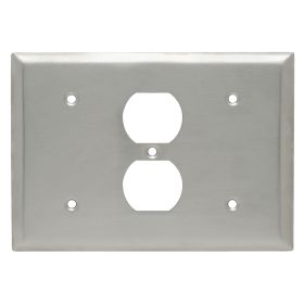 Pass & Seymour SS14814 Standard Combination Wallplate, 3 Gangs, 4-1/2 in, 302 Stainless Steel