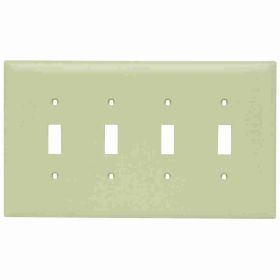 Pass & Seymour TradeMaster TPJ4-I Junior Jumbo Standard Wallplate, 4 Gangs, Ivory, 6 in H x 8-3/4 in W, Nylon/Thermoplastic