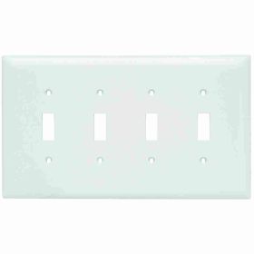 Pass & Seymour TradeMaster TPJ4-W Junior Jumbo Standard Wallplate, 4 Gangs, White, 4.9 in H x 8-3/4 in W, Nylon/Thermoplastic