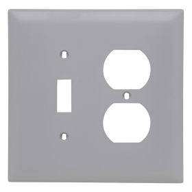 Pass & Seymour TPJ18-GRY TradeMaster Jumbo Unbreakable Combination Wallplate, 2 Gangs, Gray, 6.37 x 5.37 x 0.42 in, Nylon