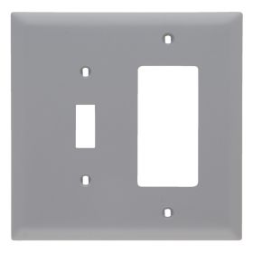 Pass & Seymour TradeMaster TPJ126-GRY Jumbo Combination Wallplate, 2 Gangs, Gray, 6.37 x 5.37 x 0.42 in, Nylon