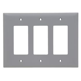 Pass & Seymour TradeMaster TPJ263-GRY Junior Jumbo Standard Wallplate, 3 Gangs, Gray, 5-1/16 in H x 8-1/2 in W, Nylon/Thermoplastic