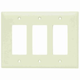 Pass & Seymour TradeMaster TPJ263-LA Junior Jumbo Standard Wallplate, 3 Gangs, Light Almond, 6 in H x 6-15/16 in W, Nylon/Thermoplastic