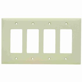 Pass & Seymour TradeMaster TPJ264-I Junior Jumbo Standard Wallplate, 4 Gangs, Ivory, 5 in H x 8-3/4 in W, Nylon/Thermoplastic