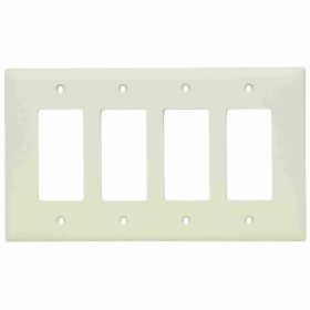 Pass & Seymour TradeMaster TPJ264-LA Junior Jumbo Standard Wallplate, 4 Gangs, Light Almond, 5 in H x 8-3/4 in W, Nylon/Thermoplastic