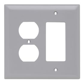 Pass & Seymour TPJ826-GRY TradeMaster Jumbo Unbreakable Combination Wallplate, 2 Gangs, Gray, 6.37 x 5.37 x 0.42 in, Nylon