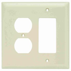 Pass & Seymour TradeMaster TPJ826-I Jumbo Standard Sized Combination Wallplate, 2 Gangs, Ivory, 5 in, Thermoplastic