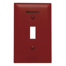 Pass & Seymour TradeMaster TP1-ERED Standard Wallplate, 1 Gang, Red, 4-3/4 in H x 3 in W, Nylon