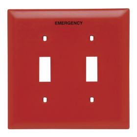 Pass & Seymour TradeMaster TP2-ERED Standard Wallplate With Black Fill, 2 Gangs, Red, 5 in H x 4.87 in W, Nylon