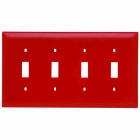 Pass & Seymour TradeMaster TP4-RED Standard Wallplate, 4 Gangs, Red, 5 in H x 8-1/8 in W, Thermoplastic