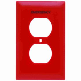 Pass & Seymour TradeMaster TP8-ERED Emergency Standard Sized Receptacle Wallplate With Black Silk Screen, 1 Gang, Red, 5 in, Thermoplastic