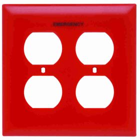 Pass & Seymour TradeMaster TP82-ERED Emergency Standard Sized Receptacle Wallplate With Black Silk Screen, 2 Gangs, Red, 5 in, Thermoplastic