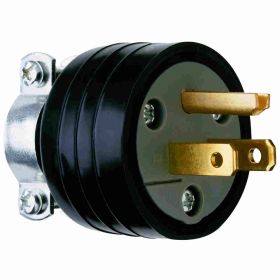 Pass & Seymour 111-GMC Plug and Connector With Vinyl Cord Clamp, 125 VAC, 15 A, 2 Poles, 3 Wires, Black