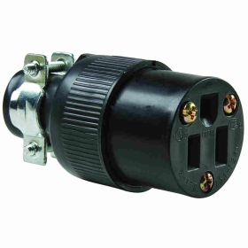 Pass & Seymour 114-GMC Household Household Device Plug With Vinyl Cord Clamp, 125 VAC, 15 A, 2 Poles, 3 Wires, Black