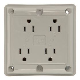 Pass & Seymour 415-GRY 3-Phase Quad Straight Blade Receptacle, 125 VAC, 15 A, 2 Poles, 3 Wires, Gray