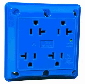 Pass & Seymour 420-BLSP Quad Surge Protective TVSS Straight Blade Receptacle, 125 VAC, 20 A, 2 Poles, 3 Wires, Blue