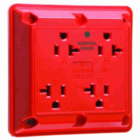 Pass & Seymour 420-HRED Quad Straight Blade Receptacle, 125 VAC, 20 A, 2 Poles, 3 Wires, Red